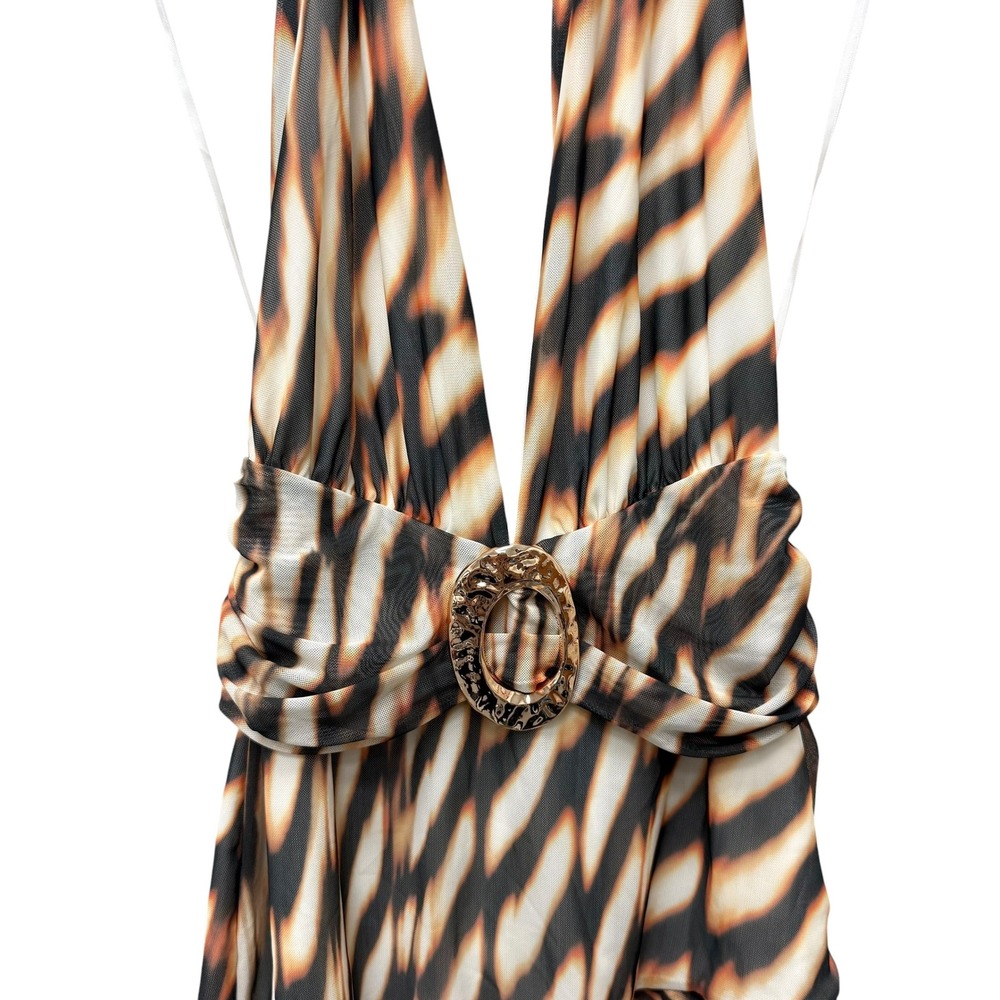 Runaway The Label Kiata Mini Dress Arizona Choc Tiger Print Halter Small NWT - Picture 6 of 10